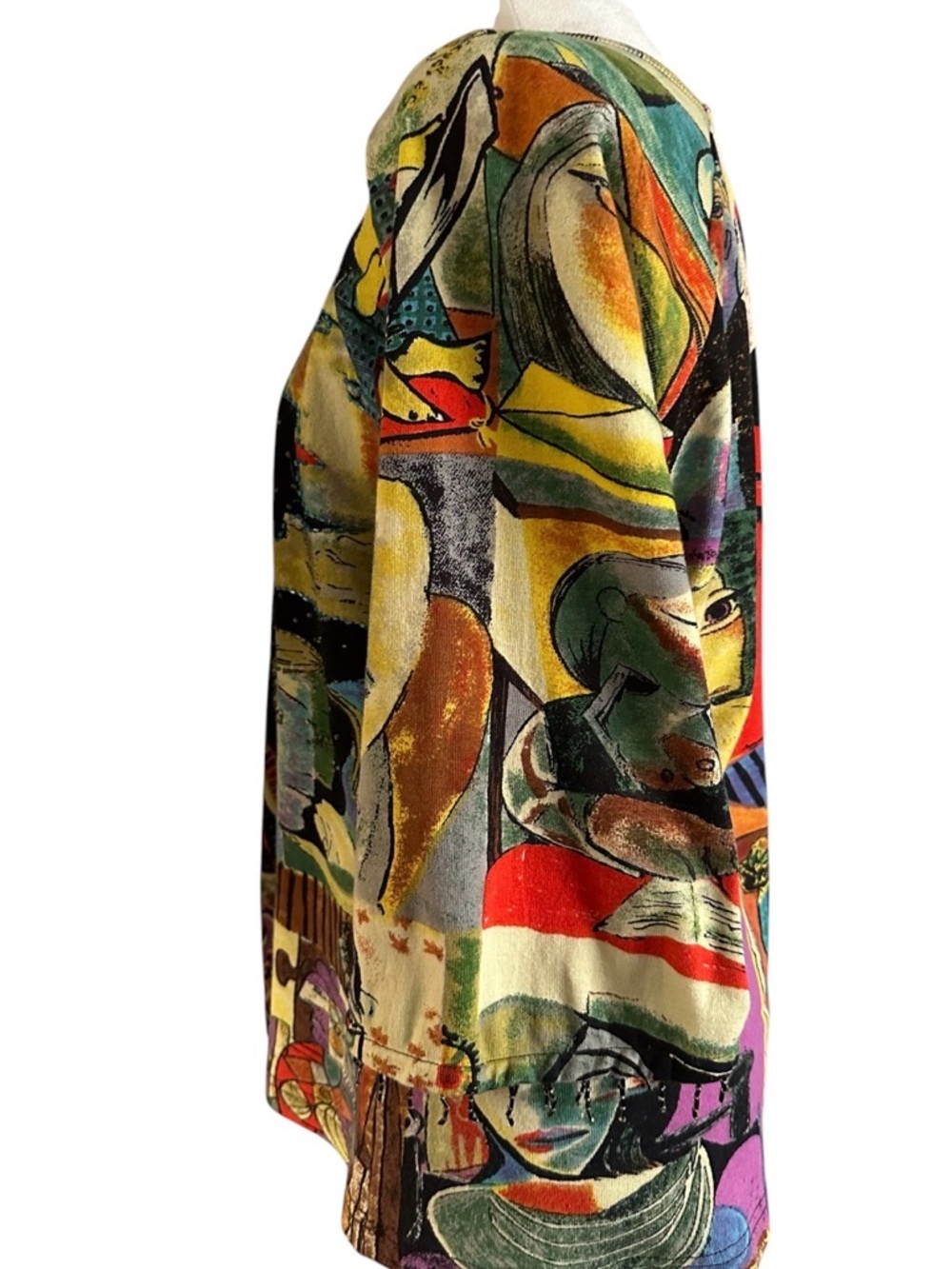 Kaktus vintage Abstract Multicolor Scoop Neck Women's Top size L beaded front - Picture 4 of 10